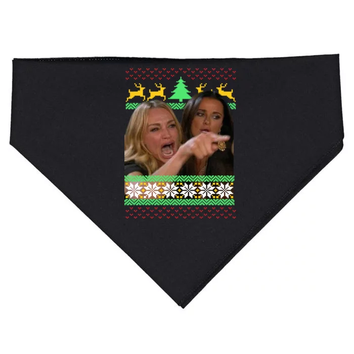 Yelling At A Cat Ugly Christmas Sweater Meme USA-Made Doggie Bandana