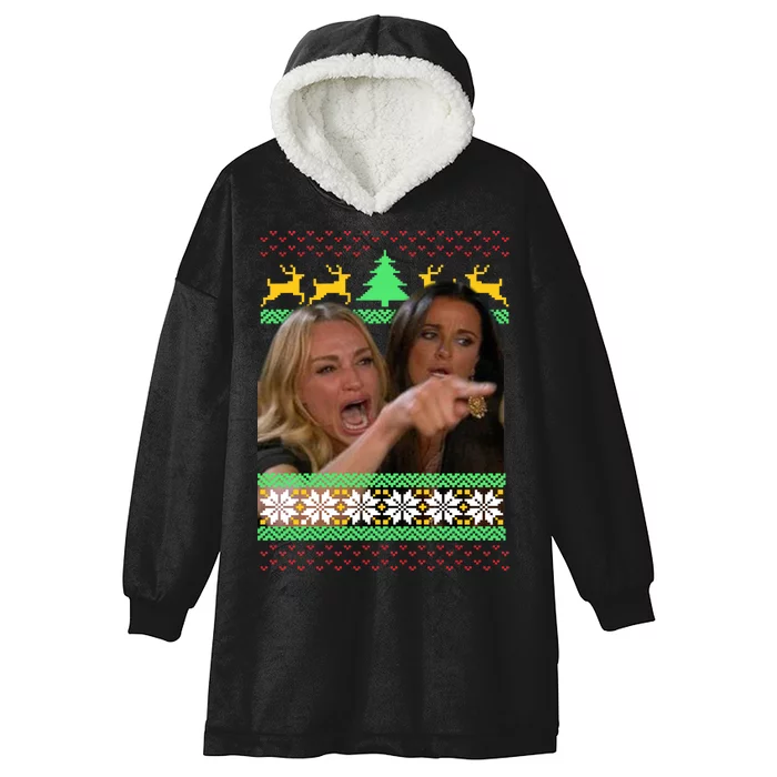 Yelling At A Cat Ugly Christmas Sweater Meme Hooded Wearable Blanket