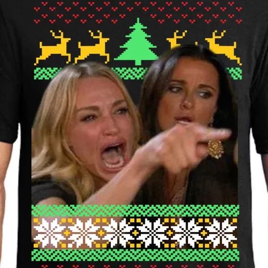 Yelling At A Cat Ugly Christmas Sweater Meme Pajama Set