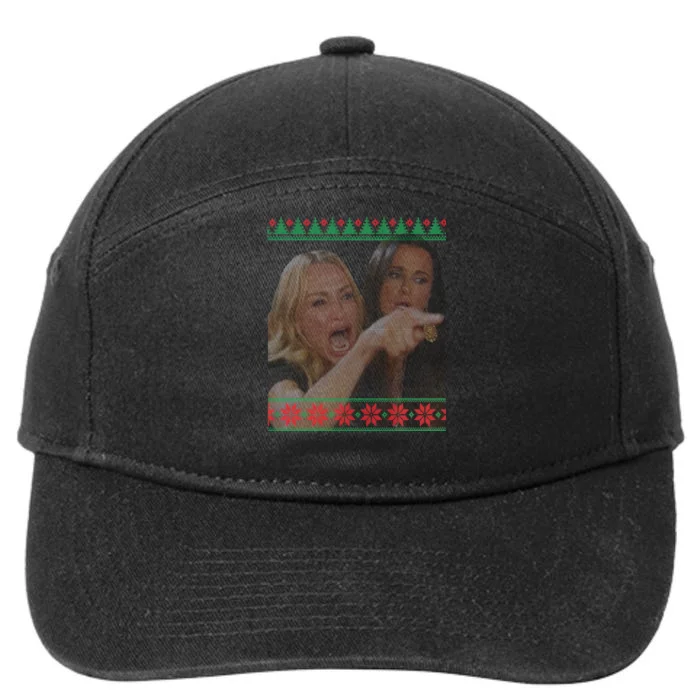 Yelling At Cat Meme Funny Ugly Christmas 7-Panel Snapback Hat