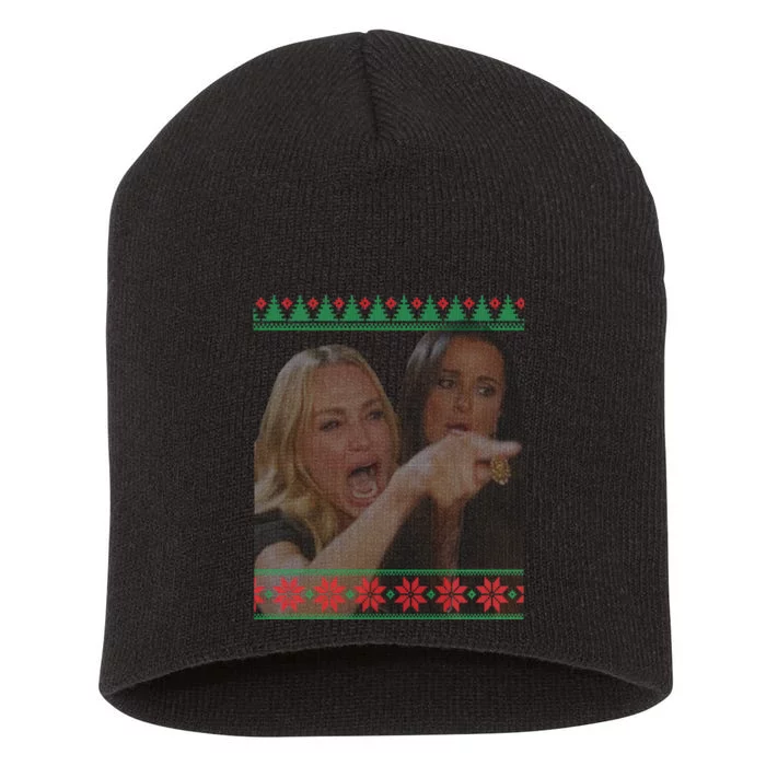 Yelling At Cat Meme Funny Ugly Christmas Short Acrylic Beanie