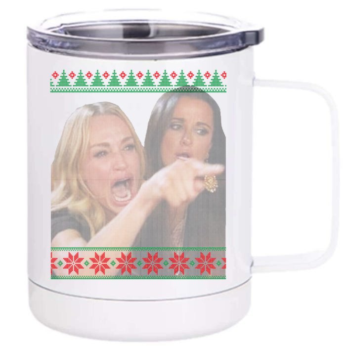 Yelling At Cat Meme Funny Ugly Christmas Front & Back 12oz Stainless Steel Tumbler Cup