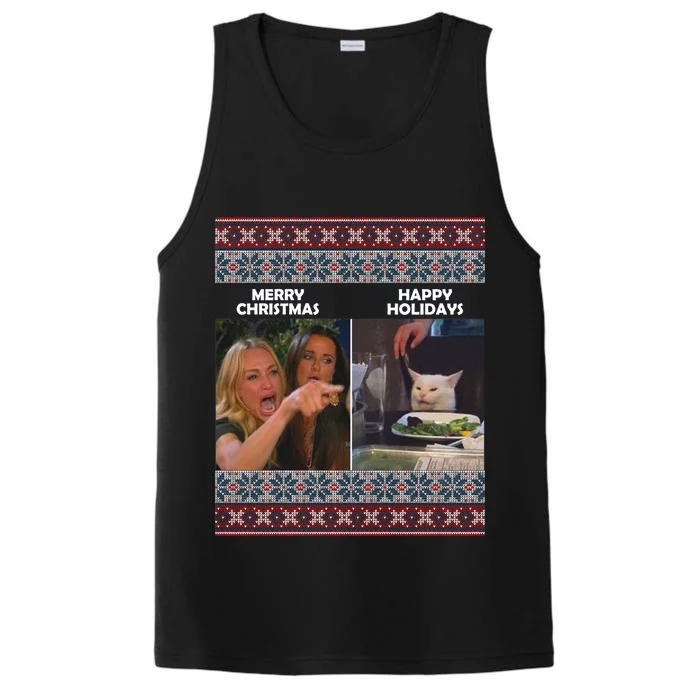 Yelling Cat Meme Christmas Sweater Funny Performance Tank