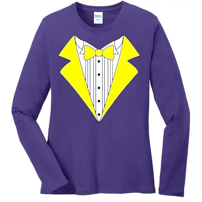 Yellow Tuxedo Tux Wedding Ladies Long Sleeve Shirt