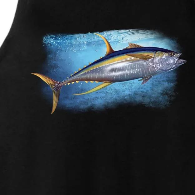 Yellowfin Tuna Swimming Ladies Tri-Blend Wicking Tank