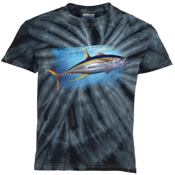 Yellowfin Tuna Swimming Kids Tie-Dye T-Shirt