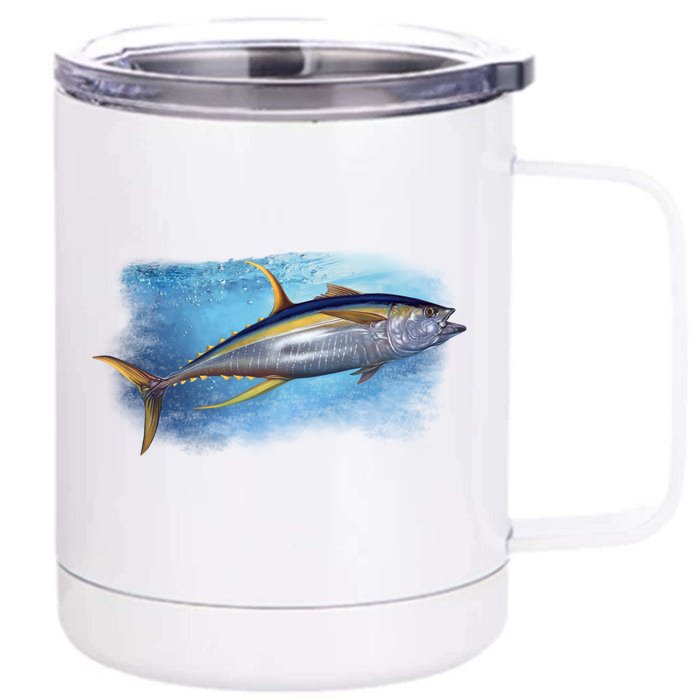 Yellowfin Tuna Swimming Front & Back 12oz Stainless Steel Tumbler Cup