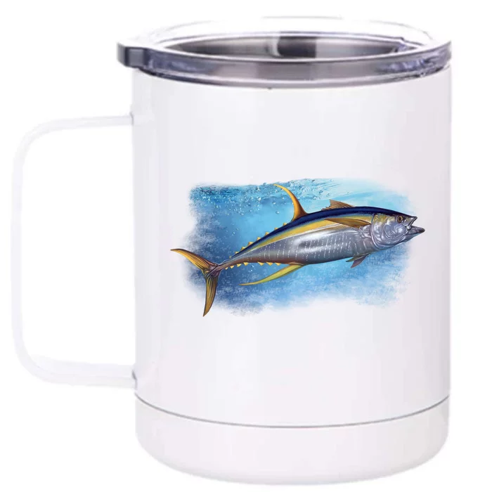 Yellowfin Tuna Swimming Front & Back 12oz Stainless Steel Tumbler Cup