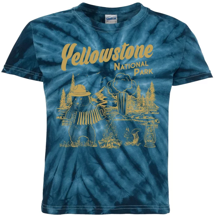 Yellowstone National Park Accordion Park Ranger Bear Kids Tie-Dye T-Shirt