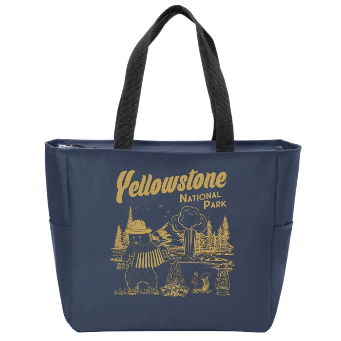 Yellowstone National Park Accordion Park Ranger Bear Zip Tote Bag