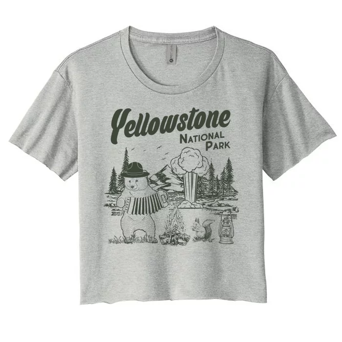 Yellowstone National Park Accordion Park Ranger Bear Women's Crop Top Tee