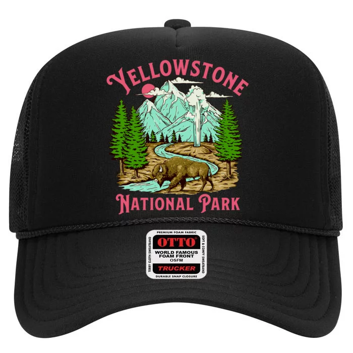 Yellowstone National Park Illustration High Crown Mesh Trucker Hat