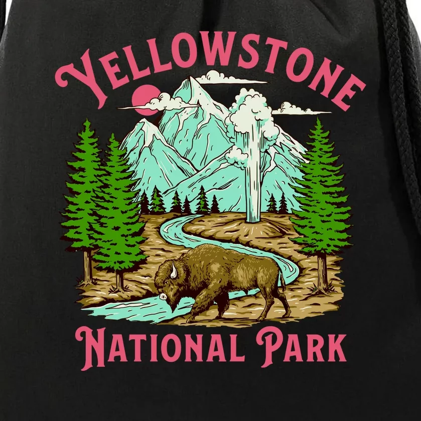 Yellowstone National Park Illustration Drawstring Bag