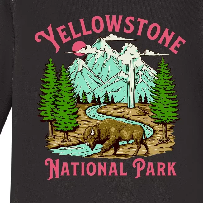 Yellowstone National Park Illustration Baby Long Sleeve Bodysuit