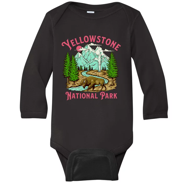 Yellowstone National Park Illustration Baby Long Sleeve Bodysuit