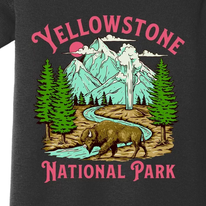 Yellowstone National Park Illustration Baby Bodysuit