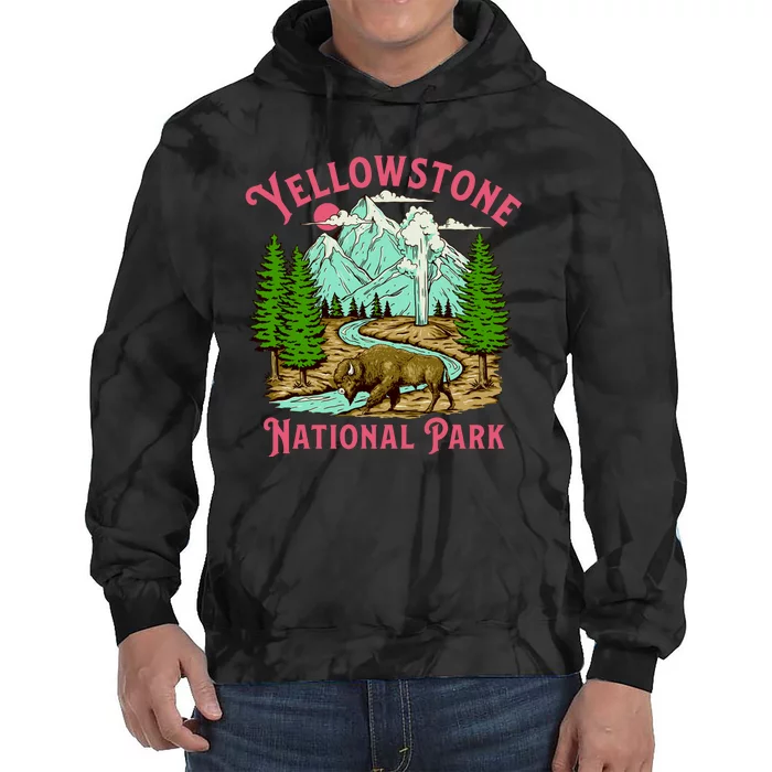 Yellowstone National Park Illustration Tie Dye Hoodie