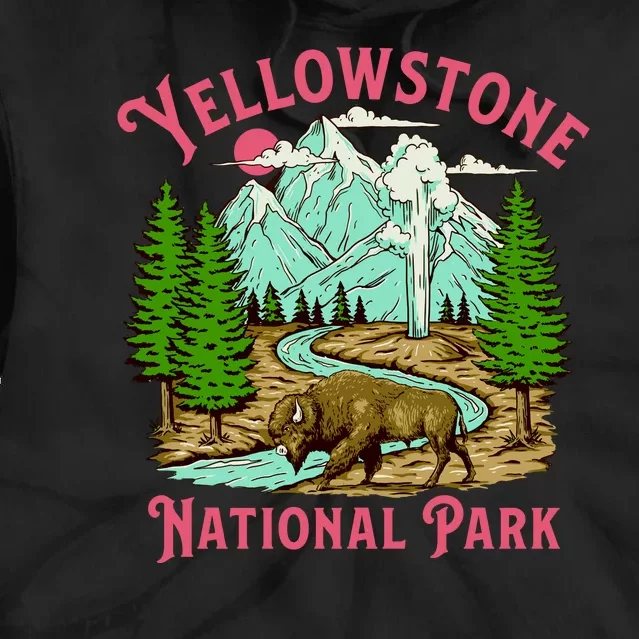 Yellowstone National Park Illustration Tie Dye Hoodie