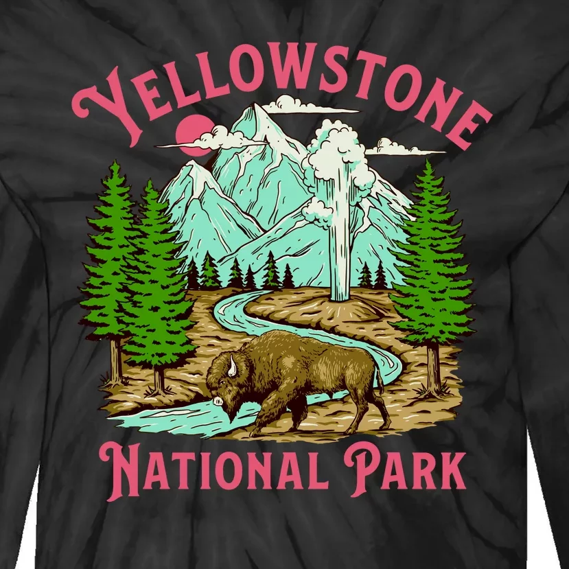 Yellowstone National Park Illustration Tie-Dye Long Sleeve Shirt