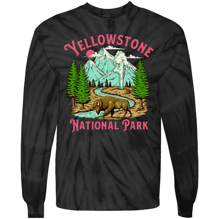 Yellowstone National Park Illustration Tie-Dye Long Sleeve Shirt