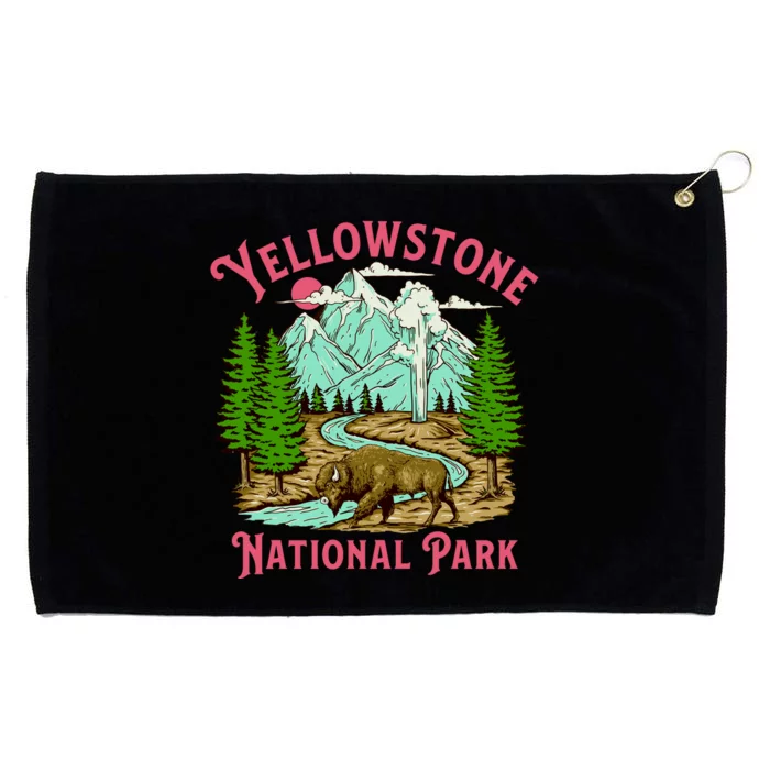 Yellowstone National Park Illustration Grommeted Golf Towel