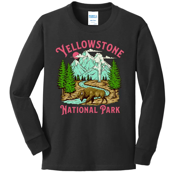 Yellowstone National Park Illustration Kids Long Sleeve Shirt