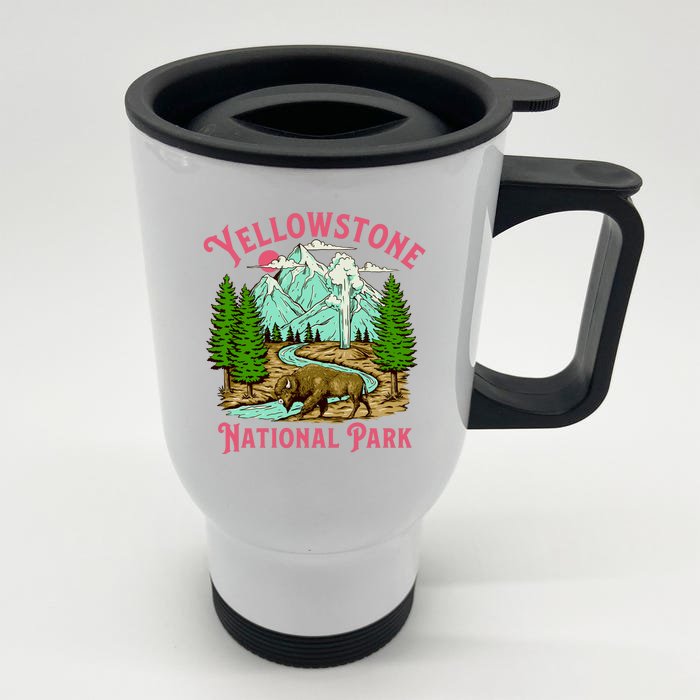 Yellowstone National Park Illustration Front & Back Stainless Steel Travel Mug