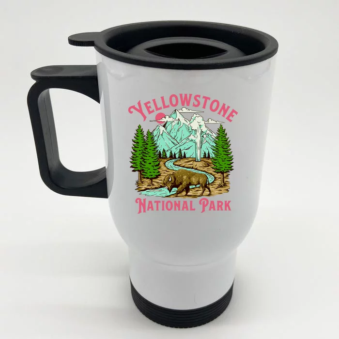 Yellowstone National Park Illustration Front & Back Stainless Steel Travel Mug