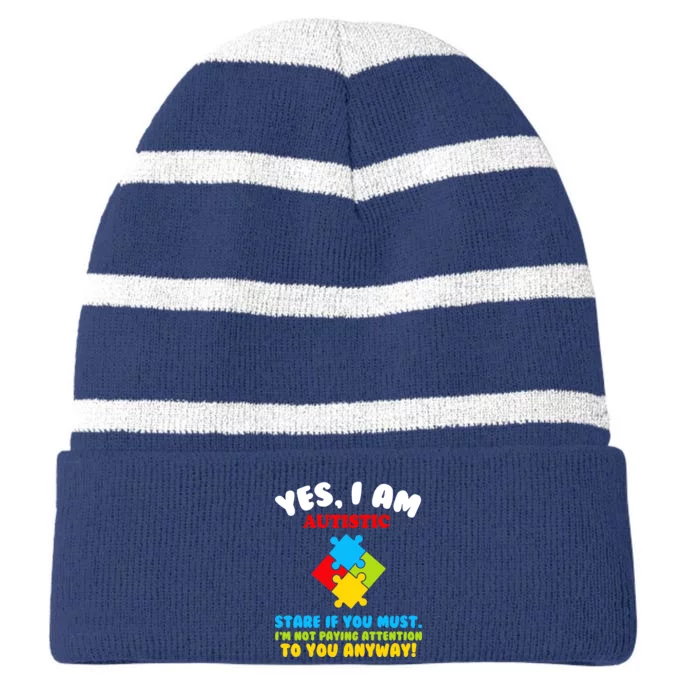 Yes, I Am Autistic Funny Autism Striped Beanie with Solid Band