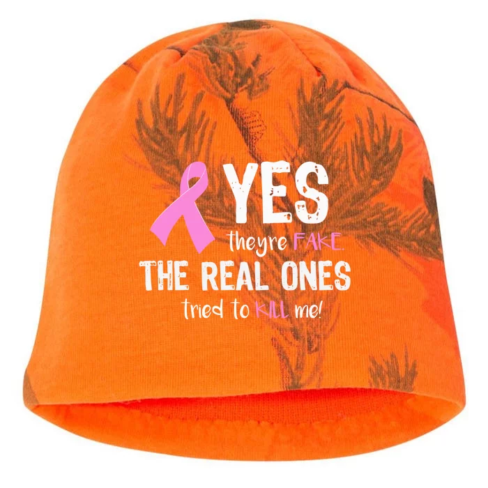 Yes They're Fake Funny Breast Cancer Kati - Camo Knit Beanie