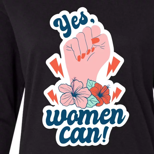 Yes Women Can Floral Womens Cotton Relaxed Long Sleeve T-Shirt