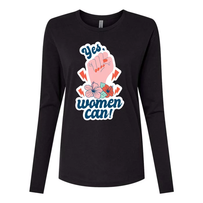 Yes Women Can Floral Womens Cotton Relaxed Long Sleeve T-Shirt