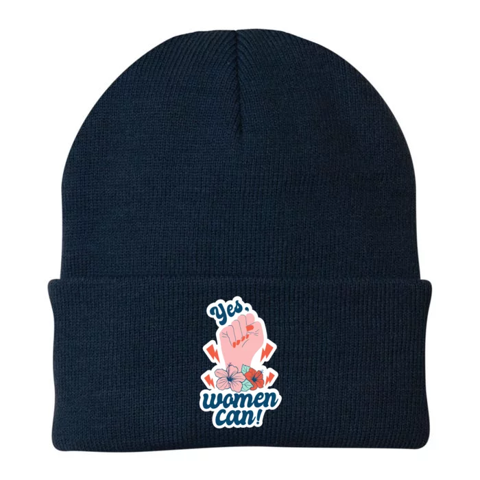 Yes Women Can Floral Knit Cap Winter Beanie