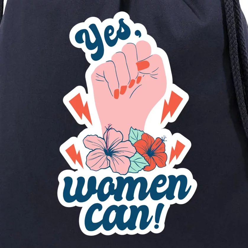 Yes Women Can Floral Drawstring Bag