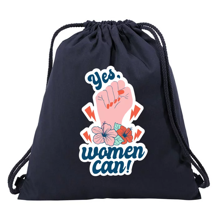 Yes Women Can Floral Drawstring Bag