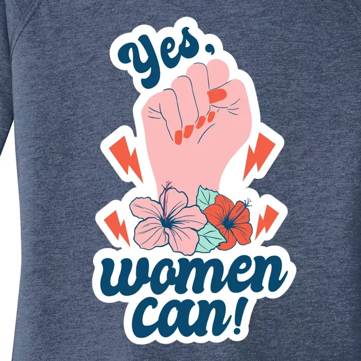 Yes Women Can Floral Women's Perfect Tri Tunic Long Sleeve Shirt