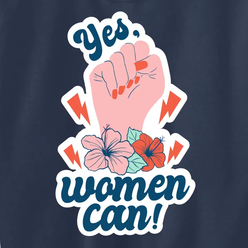 Yes Women Can Floral Kids Sweatshirt