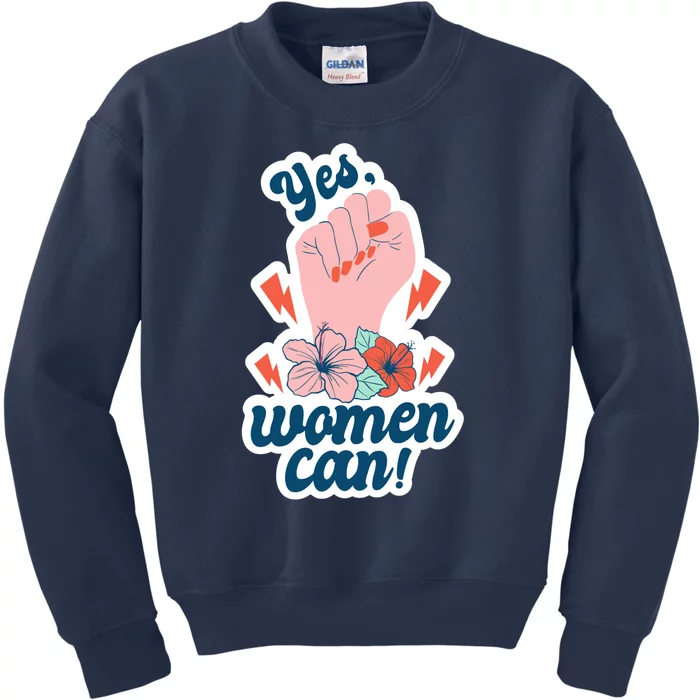 Yes Women Can Floral Kids Sweatshirt