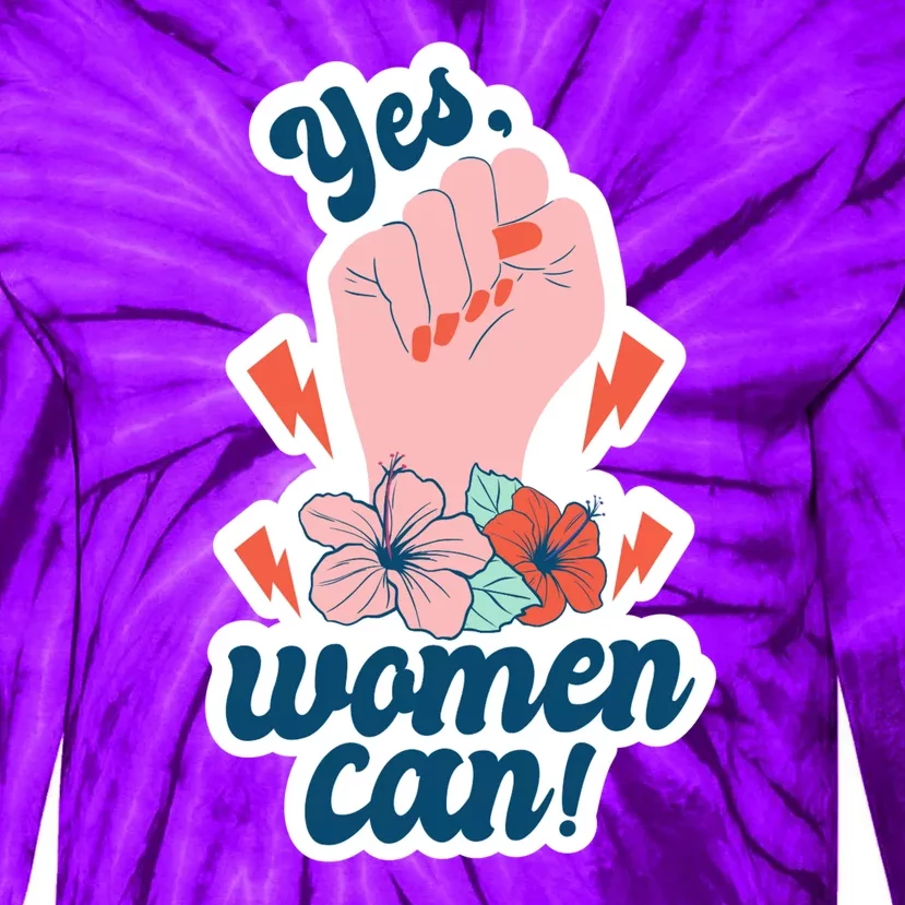 Yes Women Can Floral Tie-Dye Long Sleeve Shirt