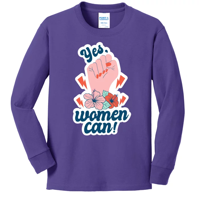 Yes Women Can Floral Kids Long Sleeve Shirt