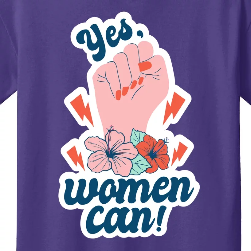 Yes Women Can Floral Kids T-Shirt