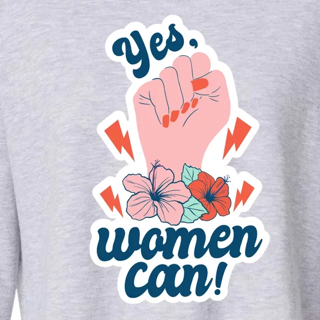 Yes Women Can Floral Cropped Pullover Crew