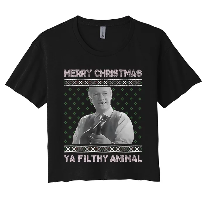 Ya Filthy Animal Tacky Merry Christmas Sweater Women's Crop Top Tee