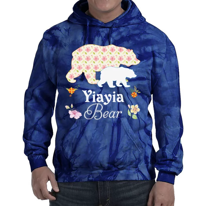 Yiayia Floral Bear Mommy Grandma Mother Father Day Tie Dye Hoodie