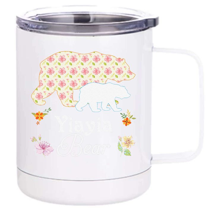 Yiayia Floral Bear Mommy Grandma Mother Father Day Front & Back 12oz Stainless Steel Tumbler Cup