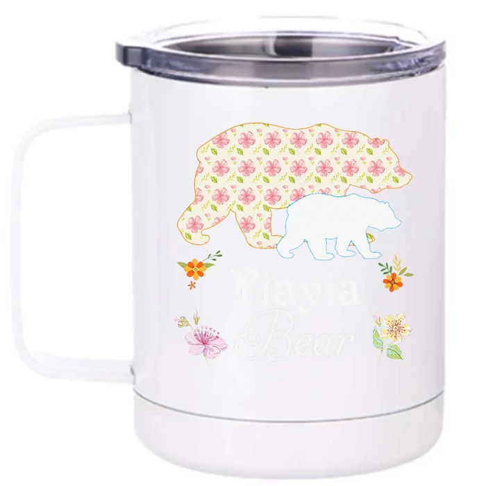 Yiayia Floral Bear Mommy Grandma Mother Father Day Front & Back 12oz Stainless Steel Tumbler Cup