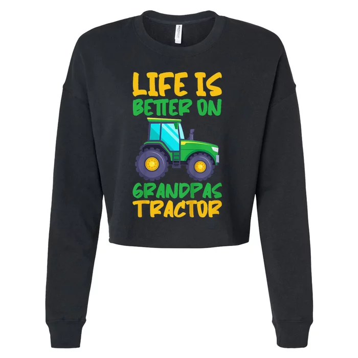 Young Farmer Funny Tractor On Grandpas Tractor Cropped Pullover Crew