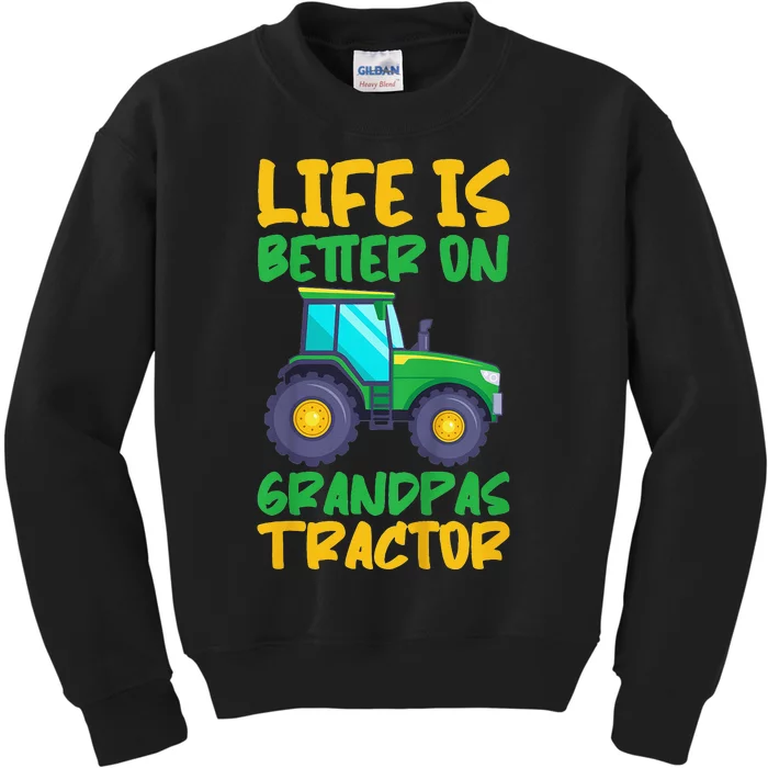 Young Farmer Funny Tractor On Grandpas Tractor Kids Sweatshirt