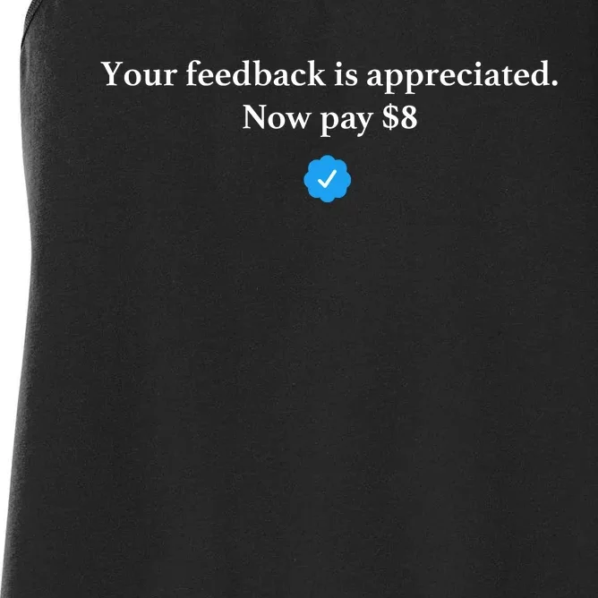 Your Feedback Is Appreciated Now Pay 8 Dollars Funny Elon Meme Women's Racerback Tank