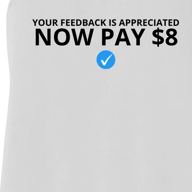 Your Feedback Is Appreciated Now Pay $8 Women's Racerback Tank